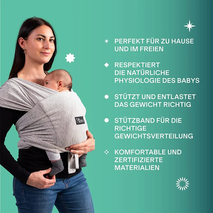Koala Babycare Tragetuch Baby Neugeborene - Einfach Anzuziehen für Mütter und Väter - Babytrage Multi-Use Bis 9kg - Babytragetuch Hellgrau – Bild 4