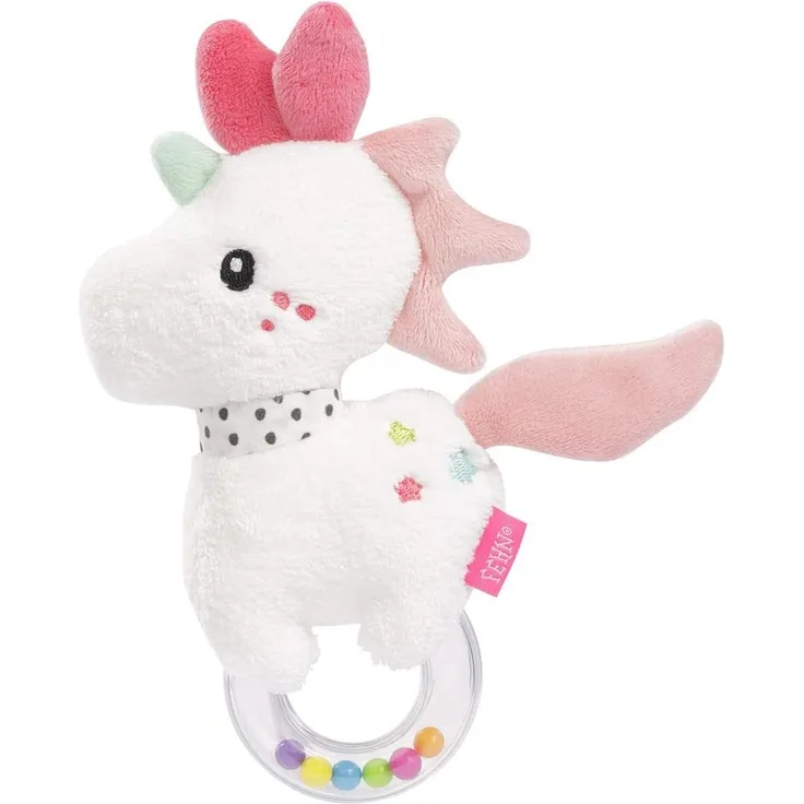 FEHN 057133 Rasselring Einhorn / Greifling zum Rasseln, Quietschen, Fühlen, Spielen mit kuschelweichem Stoff-Tier – ein treuer Begleiter für Babys und Kleinkinder ab 0+ Monaten
