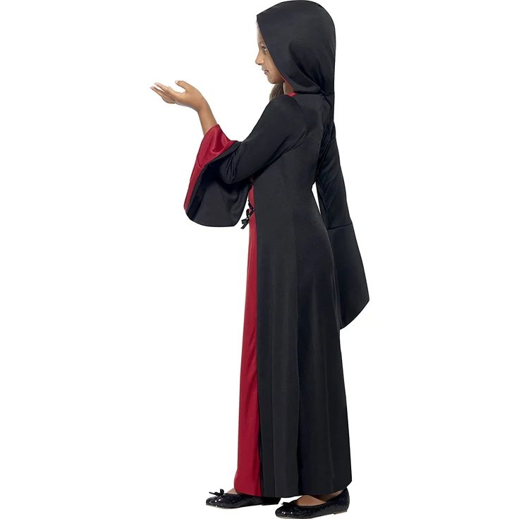 Halloween! Smiffys Kostüm Vamp, Rot und Schwarz, mit Kleid und Kapuze, Schnürdetail – Bild 4