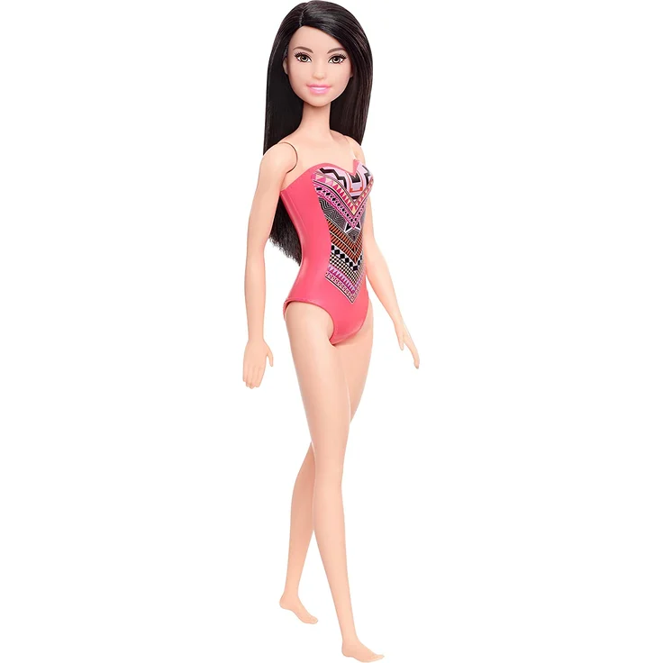 Barbie GHW38 - Beach Puppe mit Badeanzug im Aztekenmuster, Spielzeug ab 3 Jahren – Bild 1