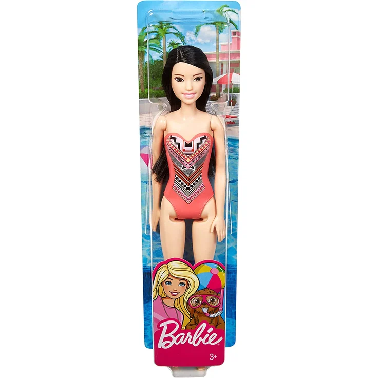 Barbie GHW38 - Beach Puppe mit Badeanzug im Aztekenmuster, Spielzeug ab 3 Jahren – Bild 6