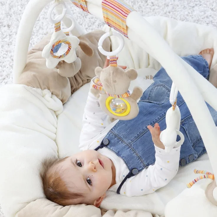 Fehn 160963 3-D-Activity-Nest Rainbow / Besonders weicher Spielbogen mit 5 abnehmbaren Spielzeugen für Babys Spiel & Spaß von Geburt an / Maße: Ø85cm – Bild 2