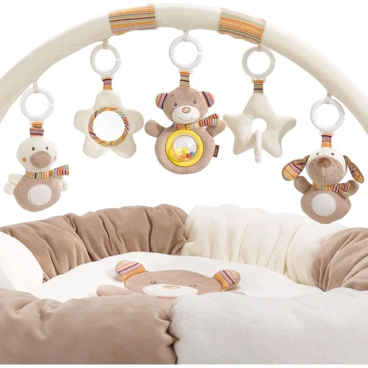 Fehn 160963 3-D-Activity-Nest Rainbow / Besonders weicher Spielbogen mit 5 abnehmbaren Spielzeugen für Babys Spiel & Spaß von Geburt an / Maße: Ø85cm – Bild 6