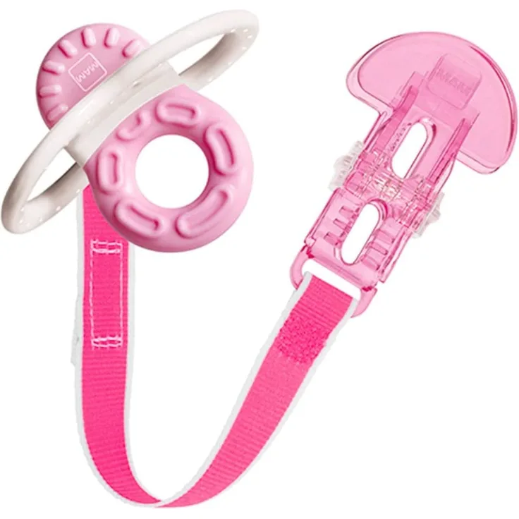 MAM Bite & Relax Fase 1 + Brosche Clip C142 - Beißring für Babys ab 2 Monaten - Rosa