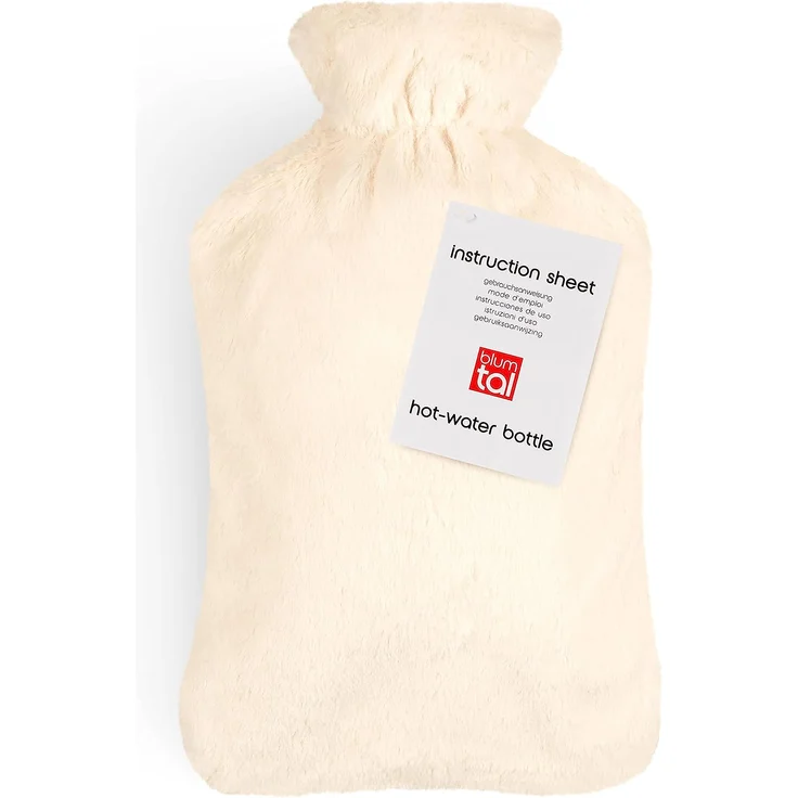 Blumtal Premium Wärmflasche mit Bezug in Kunstfelloptik - Wärmeflasche mit Kuschelweichem Fellbezug zur Schmerzlinderung, Auslaufsichere Bettflasche aus Naturkautschuk für Kinder und Erwachsene, Weiß – Bild 3