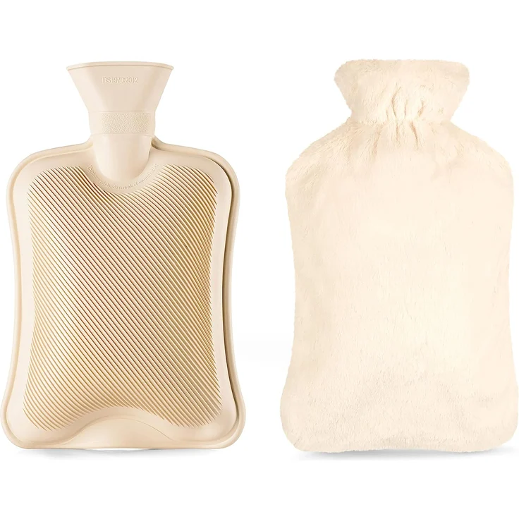 Blumtal Premium Wärmflasche mit Bezug in Kunstfelloptik - Wärmeflasche mit Kuschelweichem Fellbezug zur Schmerzlinderung, Auslaufsichere Bettflasche aus Naturkautschuk für Kinder und Erwachsene, Weiß – Bild 6
