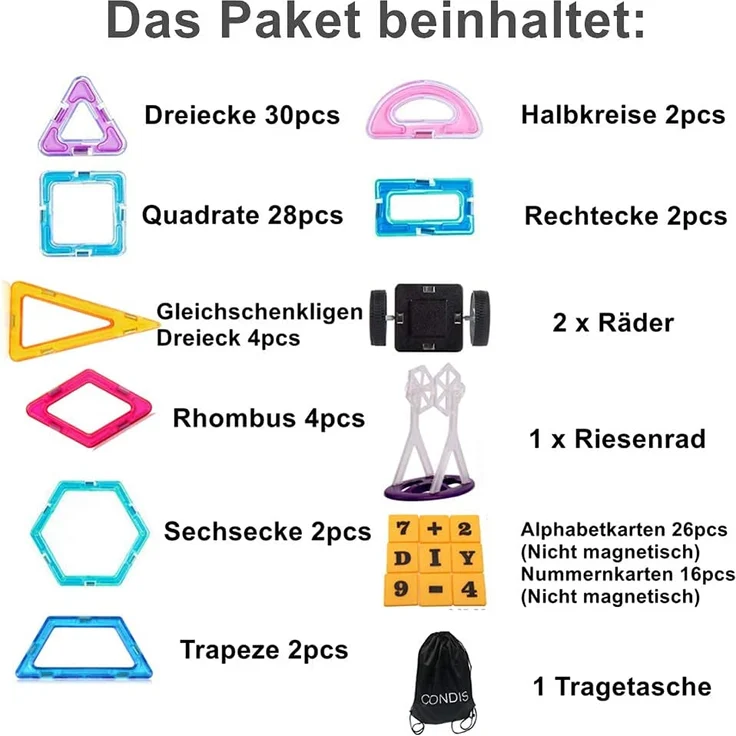 CONDIS Magnetische Bausteine 120 Teile, für Kinder ab 3 Jahre, Junge Mädchen Bauklötze Kinderspielzeug, Geschenk - Preisvergleich – Bild 6