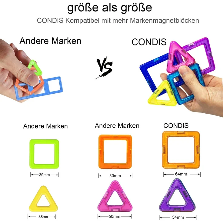 CONDIS Magnetische Bausteine 120 Teile, für Kinder ab 3 Jahre, Junge Mädchen Bauklötze Kinderspielzeug, Geschenk - Preisvergleich – Bild 4