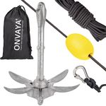 ONVAYA® Bootsanker | 1,5 kg | Klappanker | Set inklusive Ankerleine mit Karabiner, Ankerboje und Transportbeutel | Faltanker | Anker für Boot, Schlauchboot, SUP, Kajak, Kanu - Preisvergleich