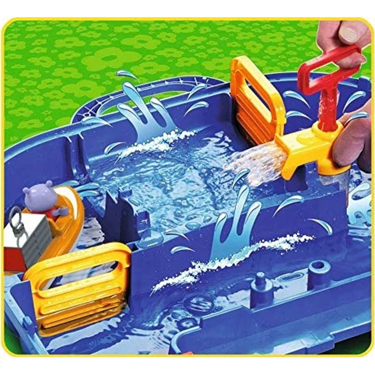 AquaPlay 'Multi-Set' Wasserbahn, 145 x 160 x 22 cm, inkl. Kran, Wasserpumpe, Paddelrad, Boot, Wasserfahrzeug und kleinem Fähranleger – Bild 3