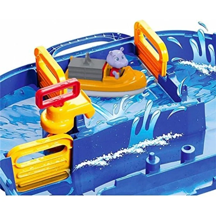 AquaPlay 'Multi-Set' Wasserbahn, 145 x 160 x 22 cm, inkl. Kran, Wasserpumpe, Paddelrad, Boot, Wasserfahrzeug und kleinem Fähranleger – Bild 4