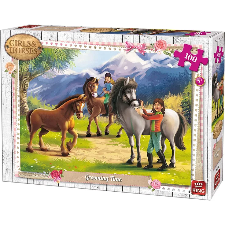 King kng05298 Mädchen und Pferde Fellpflege Zeit Puzzle 100