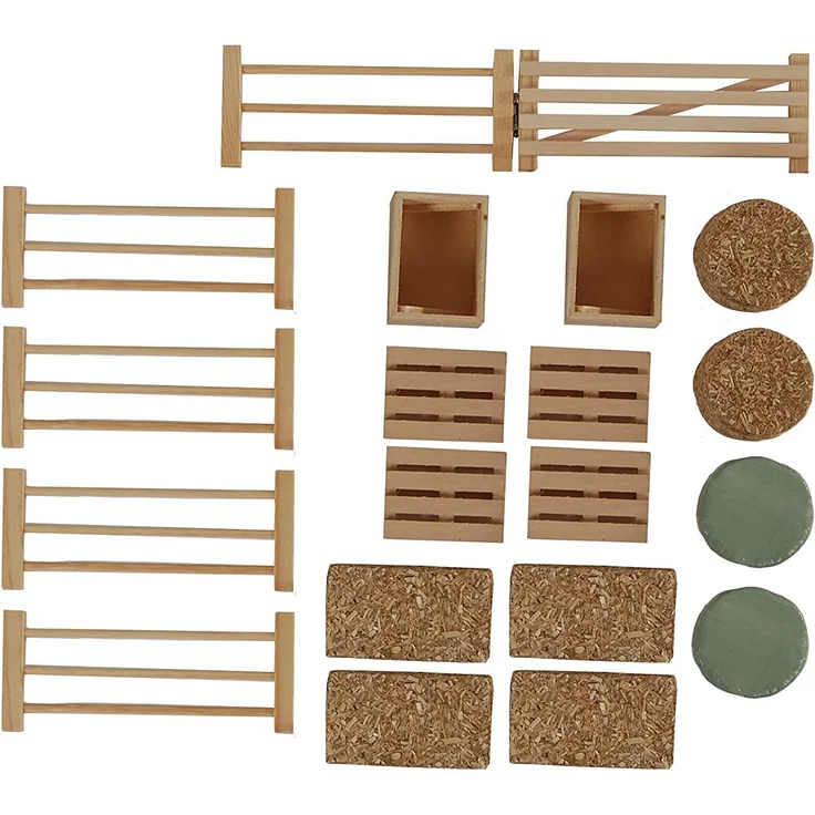 Kids Globe Farming Zubehör Set (mit Zäunen Heuballen Kartoffelkisten und Paletten 19tlg aus Holz 1:32) 610253, Bunt – Bild 3