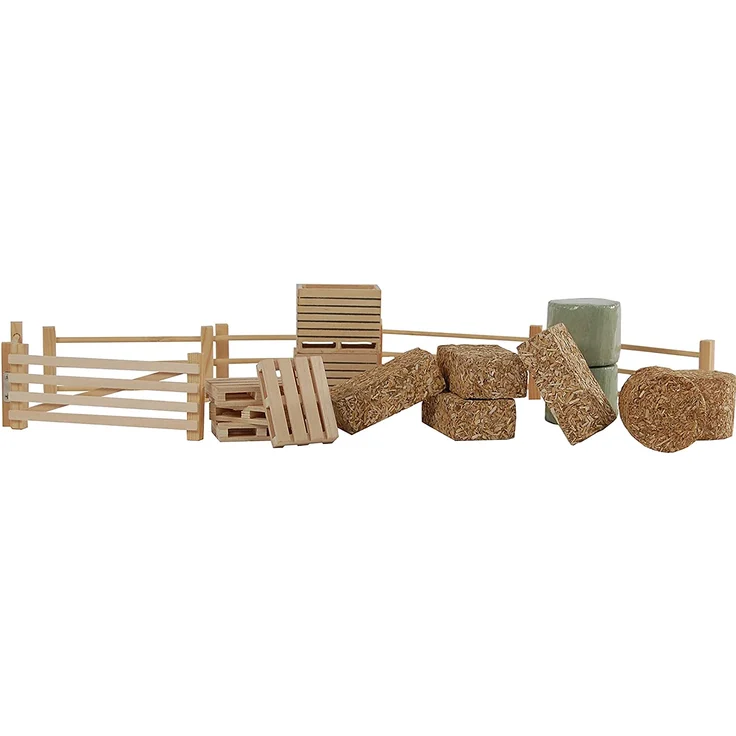 Kids Globe Farming Zubehör Set (mit Zäunen Heuballen Kartoffelkisten und Paletten 19tlg aus Holz 1:32) 610253, Bunt – Bild 2
