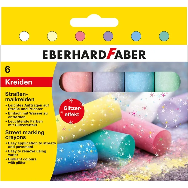 Eberhard Faber Glitzer Straßenmalkreiden, Kartonetui mit 6 Kreiden