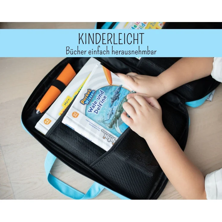 bunnyboo TipToi Tasche - Platz für bis zu 8 Bücher - TipToi Starterset mit Einsatz für Tiptoi Stift, TipToi Kabel und Batteriefach - Tasche für TipToi Stift - gehört in jedes Starterset TipToi (Blau) – Bild 6