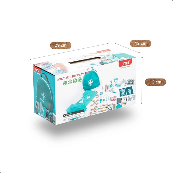 UMU® Deluxe Kinder Holz Arztkoffer Spielset mit Stethoskop, Blutdruckmessgerät, Zahnarzt Toolbox u. v. m, Doktor Spielzeug zum Rollenspiel, 36 STK Set für 3, 4, 5 Jahre alt Mädchen und Jungen – Bild 6