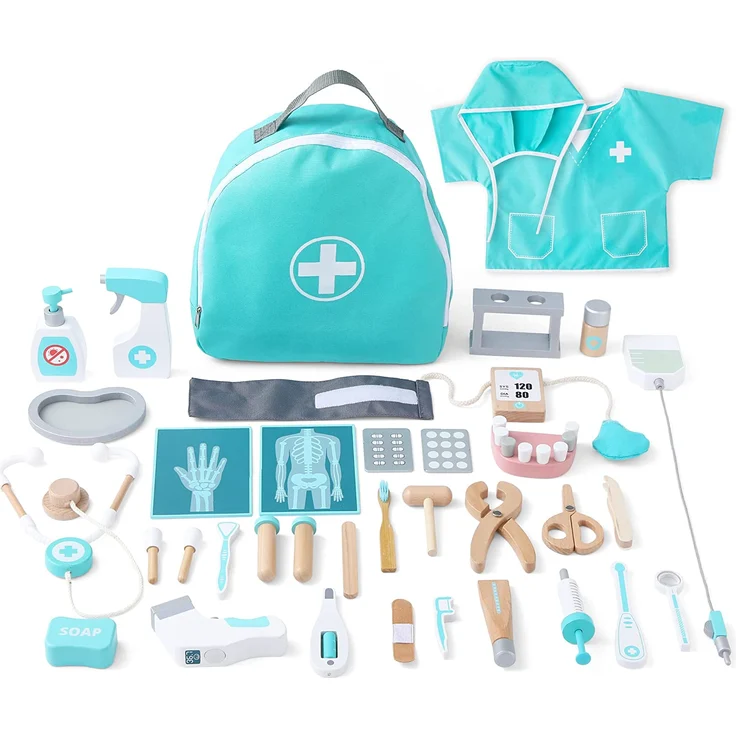 UMU® Deluxe Kinder Holz Arztkoffer Spielset mit Stethoskop, Blutdruckmessgerät, Zahnarzt Toolbox u. v. m, Doktor Spielzeug zum Rollenspiel, 36 STK Set für 3, 4, 5 Jahre alt Mädchen und Jungen – Bild 1