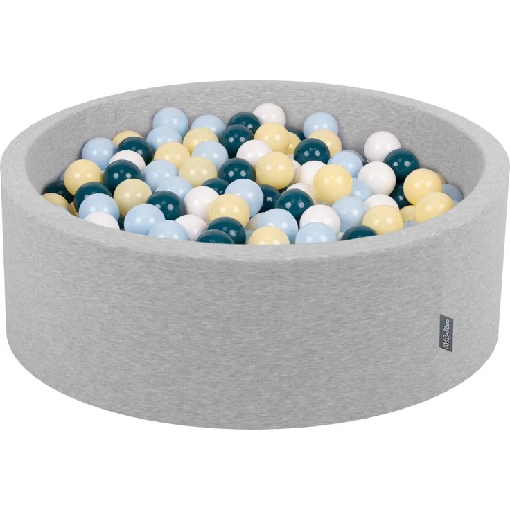 KiddyMoon Bällebad 90X30cm/200 Bälle ∅ 7Cm Bällepool Mit Bunten Bällen Für Babys Kinder Rund, Hellgrau:Dunkeltürkis/Pastellblau/Pastellgelb/Weiß – Bild 1