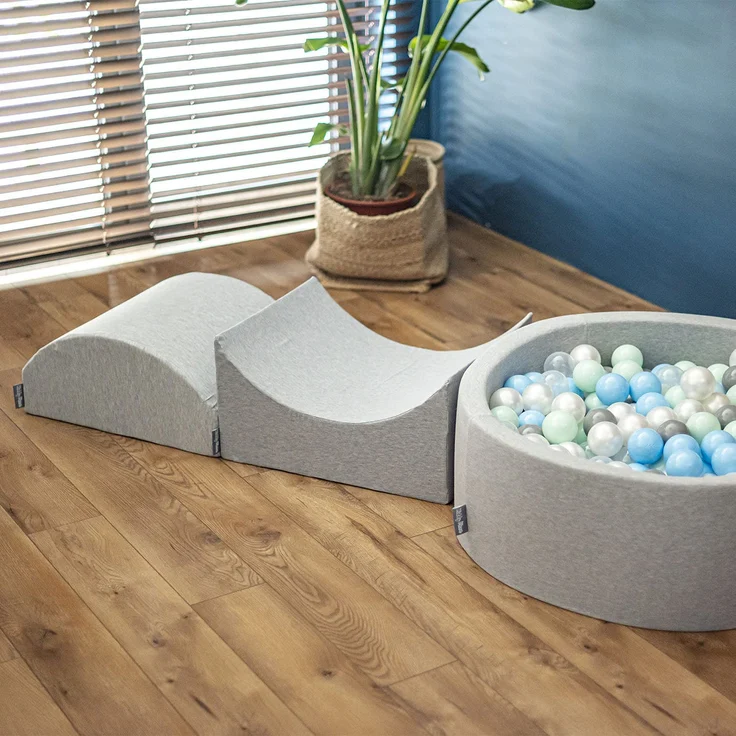 KiddyMoon Bällebad 90X30cm/200 Bälle ∅ 7Cm Bällepool Mit Bunten Bällen Für Babys Kinder Rund, Hellgrau:Dunkeltürkis/Pastellblau/Pastellgelb/Weiß – Bild 3