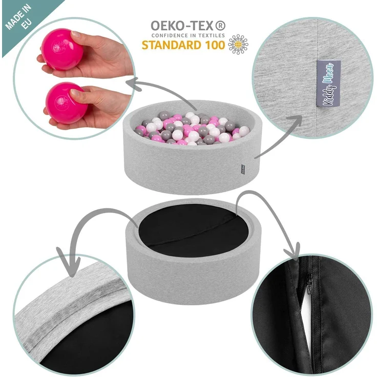 KiddyMoon Bällebad 90X30cm/200 Bälle ∅ 7Cm Bällepool Mit Bunten Bällen Für Babys Kinder Rund, Hellgrau:Dunkeltürkis/Pastellblau/Pastellgelb/Weiß – Bild 5
