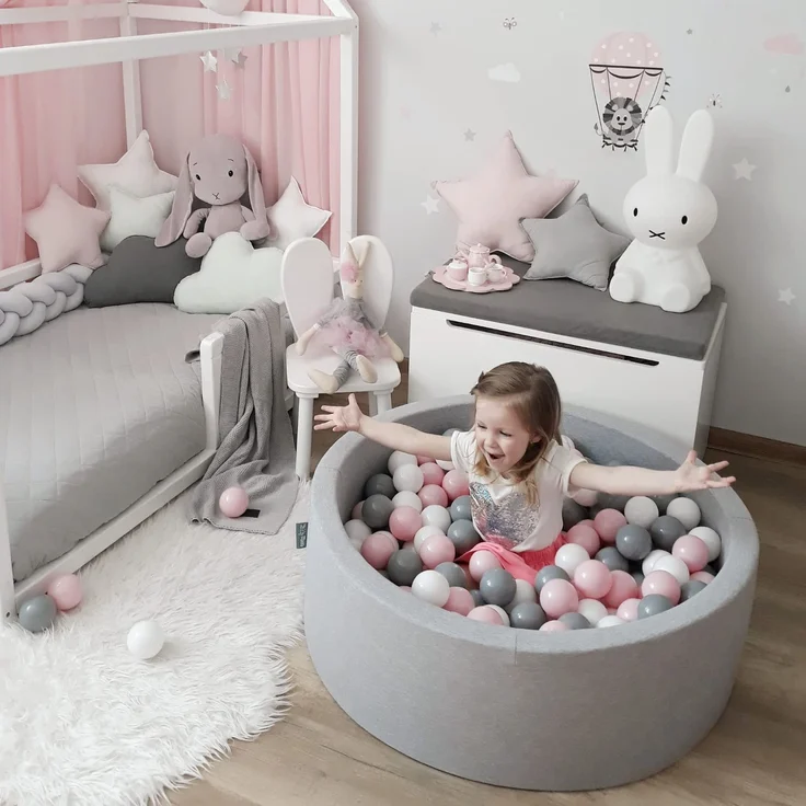 KiddyMoon Bällebad 90X30cm/200 Bälle ∅ 7Cm Bällepool Mit Bunten Bällen Für Babys Kinder Rund, Hellgrau:Dunkeltürkis/Pastellblau/Pastellgelb/Weiß – Bild 8