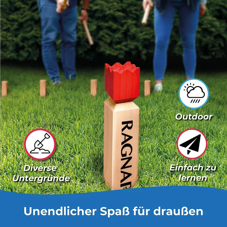 Toyfel Schwedenschach XXL – Kubb Spiel aus Massivholz Geschicklichkeitsspiel - Outdoor Spiel mit praktischer Tragetasche & Bandmaß Wurf Schach FSC-Zertifiziertes Holzspiel Garten – Ragnar – Bild 4