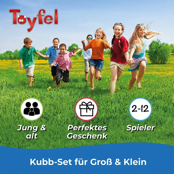 Toyfel Schwedenschach XXL – Kubb Spiel aus Massivholz Geschicklichkeitsspiel - Outdoor Spiel mit praktischer Tragetasche & Bandmaß Wurf Schach FSC-Zertifiziertes Holzspiel Garten – Ragnar – Bild 3