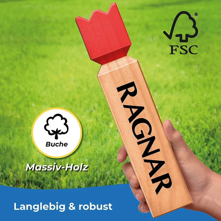 Toyfel Schwedenschach XXL – Kubb Spiel aus Massivholz Geschicklichkeitsspiel - Outdoor Spiel mit praktischer Tragetasche & Bandmaß Wurf Schach FSC-Zertifiziertes Holzspiel Garten – Ragnar – Bild 2