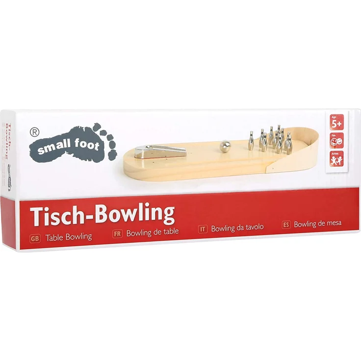 Small Foot 2877 Tisch-Bowling aus Holz, Geschicklichkeitsspiel mit 10 Metallkegeln und 1 Metallkugel, ab 3 Jahre, Natur – Bild 4