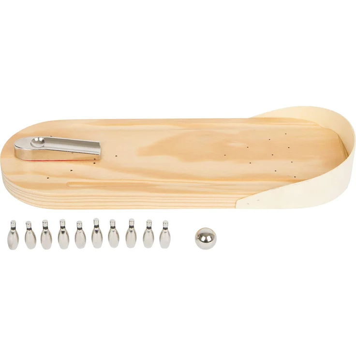 Small Foot 2877 Tisch-Bowling aus Holz, Geschicklichkeitsspiel mit 10 Metallkegeln und 1 Metallkugel, ab 3 Jahre, Natur – Bild 2