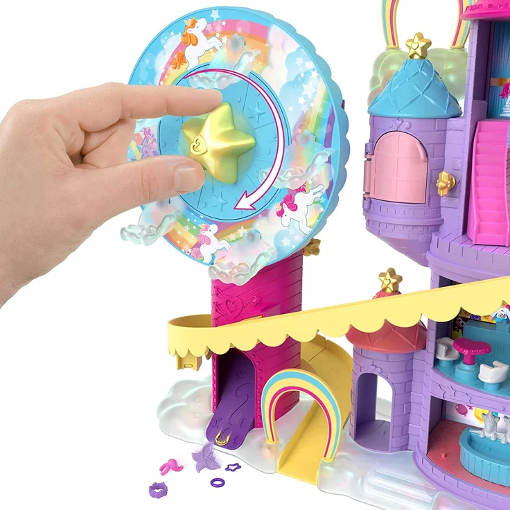 Polly Pocket HBT13 - Regenbogen-Einhornspaß Freizeitpark, 3 verschiedene Freizeitpark-Attraktionen, 7 Spielbereiche, 2 Puppen, 2 Einhörner und 25 Überraschungen (insgesamt 30 Spielteile), ab 4 Jahren - Preisvergleich – Bild 2