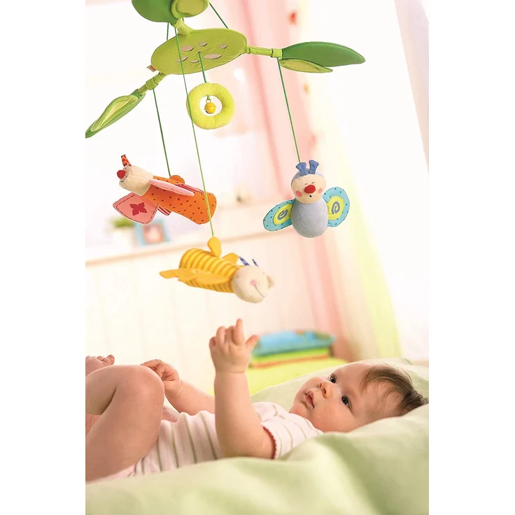Haba 3735 - Mobile Blütenfalter, Baby-Mobile zum Aufhängen mit 3 abnehmbaren Schmetterlingen, Blätterdach mit Glöckchen und Spiegelfolie, Baby-Spielzeug ab 6 Monaten – Bild 3