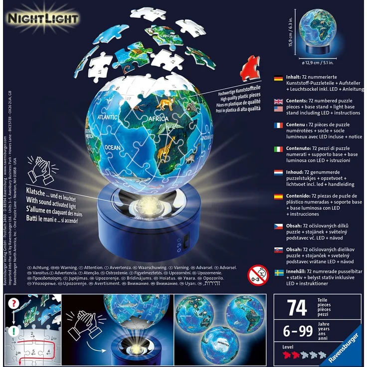 Ravensburger 3D Puzzle 11844 - Nachtlicht - Erde bei Nacht - 72 Teile – Bild 4