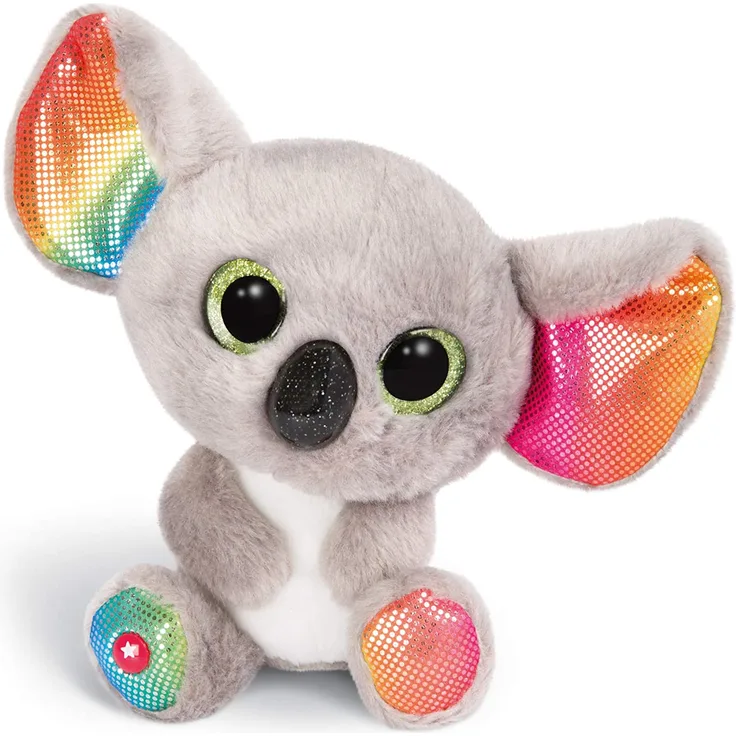 NICI 46319 Glubschis Kuscheltier Koala Miss Crayon 15cm, Flauschiges Plüschtier mit großen Glitzeraugen, süßes Stofftier für Kinder und Kuscheltierliebhaber, grau/bunt
