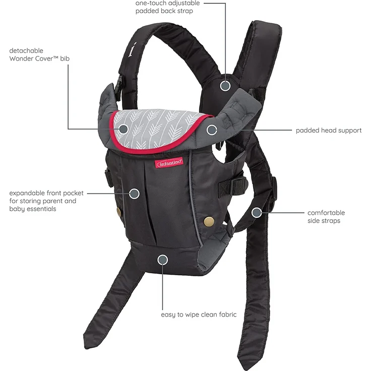 Infantino Swift Classic Babytrage – Ergonomische Babytrage mit Außentasche zur Aufbewahrung und 2 Tragepositionen – Für Säuglinge und Kleinkinder von 3,6-11,3 kg – Bild 5
