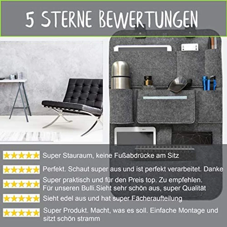IXXMIND® auto organizer, Wohnmobil Zubehör, autositzschoner, rückenlehnenschutz auto kinder, rücksitztasche, hängeregal, autositz organizer, stabiler filz, Aufbewahrungstasche, autoorganizer, – Bild 8