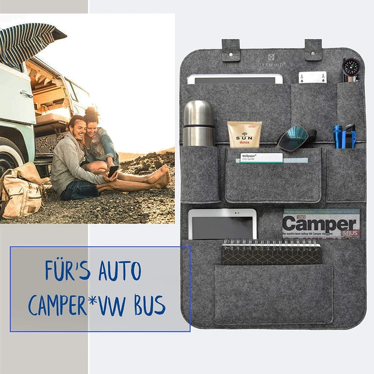 IXXMIND® auto organizer, Wohnmobil Zubehör, autositzschoner, rückenlehnenschutz auto kinder, rücksitztasche, hängeregal, autositz organizer, stabiler filz, Aufbewahrungstasche, autoorganizer, – Bild 2