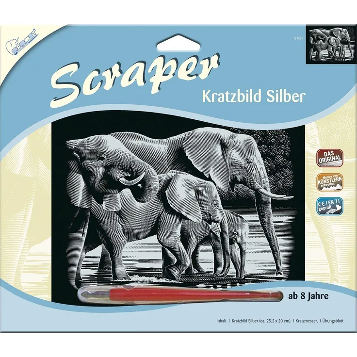 Mammut Scraper Silber gross Querformat - Elefanten(137001)