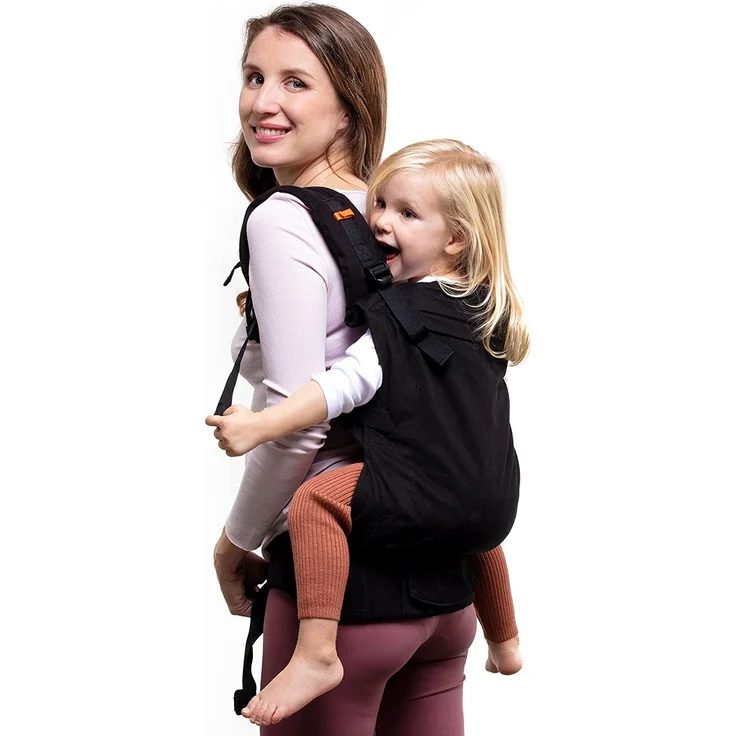 Beco Kindertrage mit extra breitem Sitz - Kindertragerucksack aus 100 % Baumwolle - 3 Tragepositionen - Kindertrage Bauch / Kindertrage Rücken - Kindertrage Wandern - 9-27kg (Tiefschwarz) – Bild 1