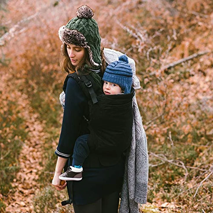 Beco Kindertrage mit extra breitem Sitz - Kindertragerucksack aus 100 % Baumwolle - 3 Tragepositionen - Kindertrage Bauch / Kindertrage Rücken - Kindertrage Wandern - 9-27kg (Tiefschwarz) – Bild 4