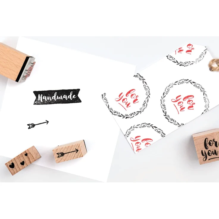 folia 31107 - Holzstempelset Handmade, inklusive 11 Holzstempel und 2 Stempelkissen - ideal zum Verzieren von Karten, Freundschaftsbüchern, für Lettering und Scrapbooking – Bild 4