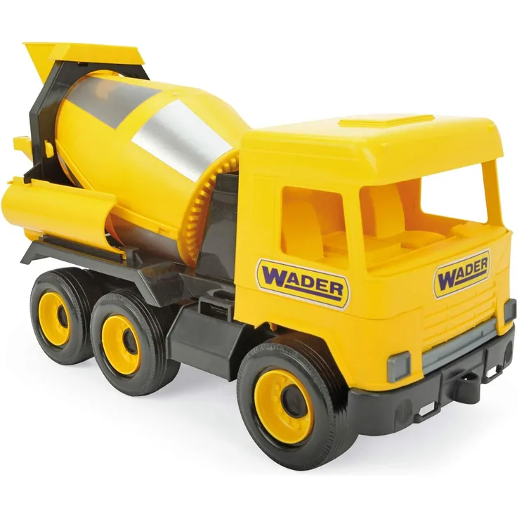 Wader 32124 - Middle Truck Betonmischer mit drehbarer Mischtrommel, Spielzeugauto ab 3 Jahren, ca. 43 cm, gelb, ideal als Geschenk für kreatives Spielen