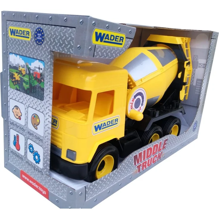 Wader 32124 - Middle Truck Betonmischer mit drehbarer Mischtrommel, Spielzeugauto ab 3 Jahren, ca. 43 cm, gelb, ideal als Geschenk für kreatives Spielen – Bild 4