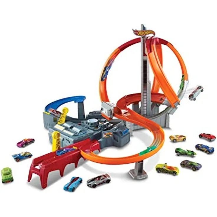 Hot Wheels CDL45 Action Mega Crash Superbahn, Trackset mit Loopings und Kurven inkl. 2 Starter und 1 Spielzeugauto, ab 6 Jahren