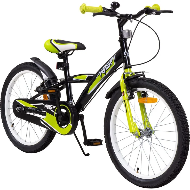 Kinderfahrrad Wasp 20 Zoll Kinder Fahrrad schwarz mit Fahrradständer Kinderrad (Schwarz-Grün) – Bild 1