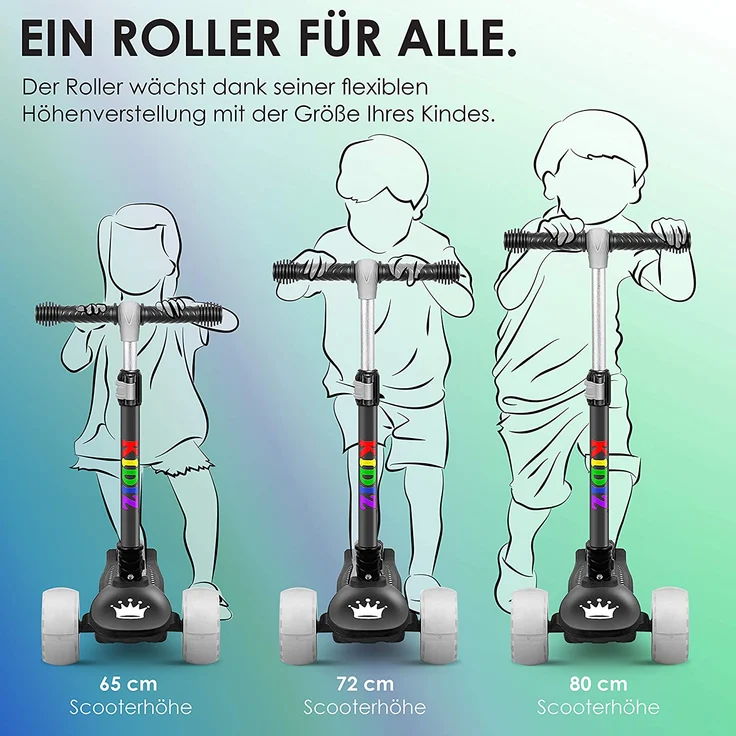 KIDIZ 'Kinder Scooter X-Pro2', Dreiradscooter mit PU LED Räder, faltbar, ab 3 Jahren, Schwarz – Bild 4