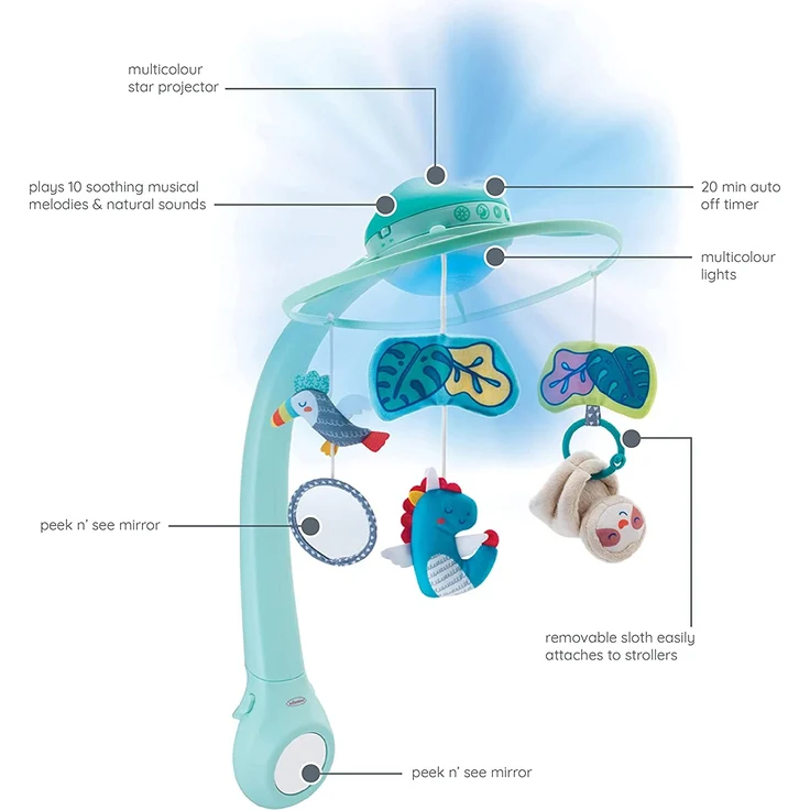 Infantino Dream Buddies 3-in-1 anpassbares Projektor-Musik-Mobile zum Aufhängen über dem Babybett oder Tisch, mit Aufwach-Modus, um Tageslicht zu simulieren, mit 6 Melodien und 4 Naturgeräuschen – Bild 6