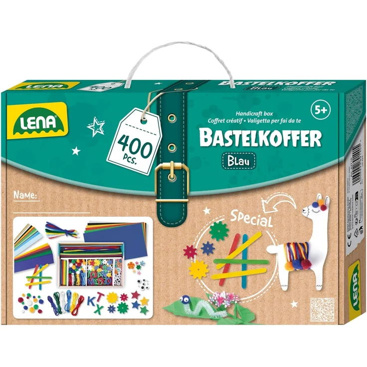 LENA® 42715 - Bastelkoffer Blau (Papier/Moosgummi/Pompons/etc. ), 400 Teile – Bild 1
