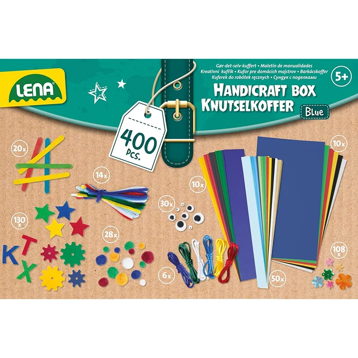 LENA® 42715 - Bastelkoffer Blau (Papier/Moosgummi/Pompons/etc. ), 400 Teile – Bild 2